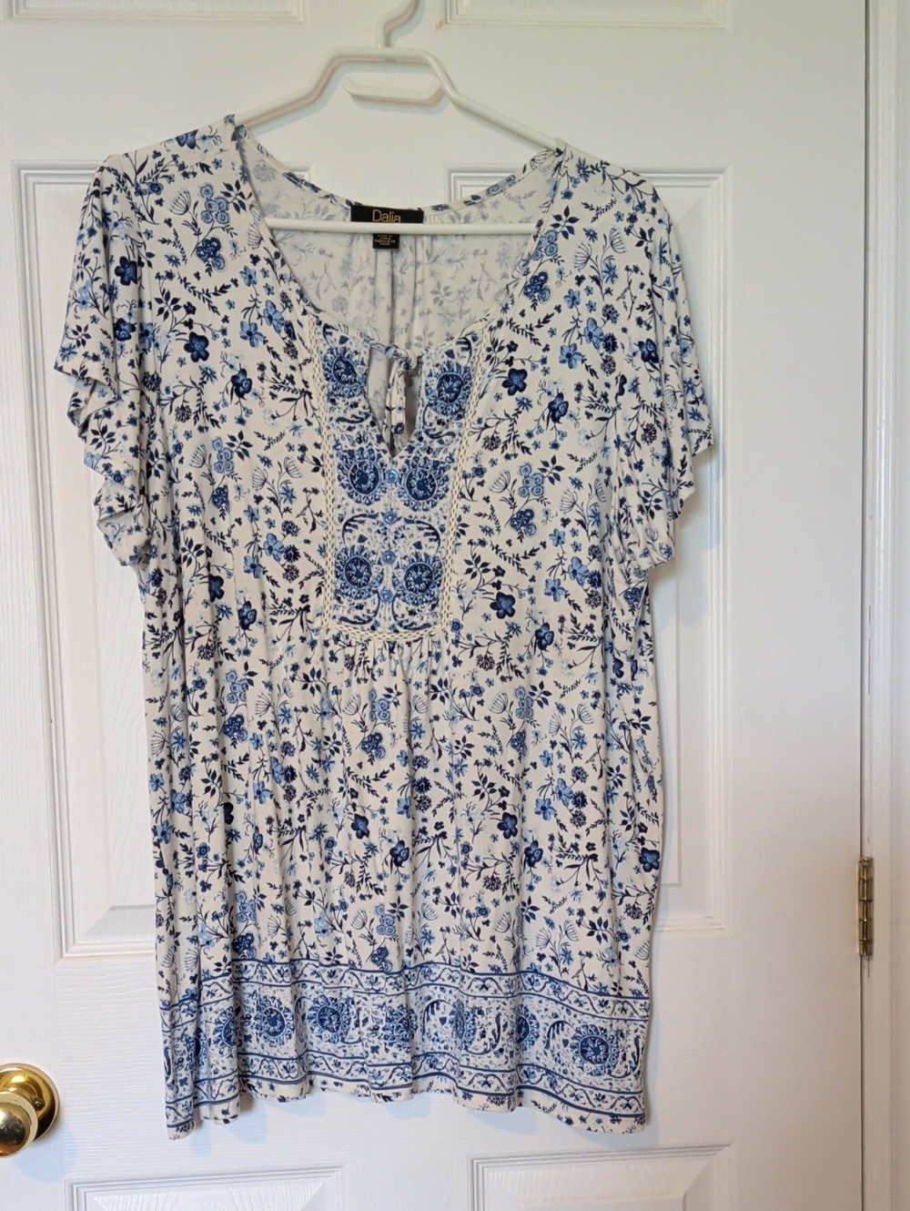 Dalia White and Blue Floral Boho Tunic